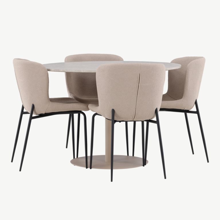 Ümmargune söögilauakomplekt Lycke (beež MDF, 4 Modesto tooli buklee-kangaga) - GR24388