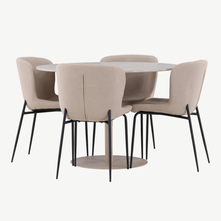Ümmargune söögilauakomplekt Lycke (beež MDF, 4 Modesto tooli buklee-kangaga) - GR24388
