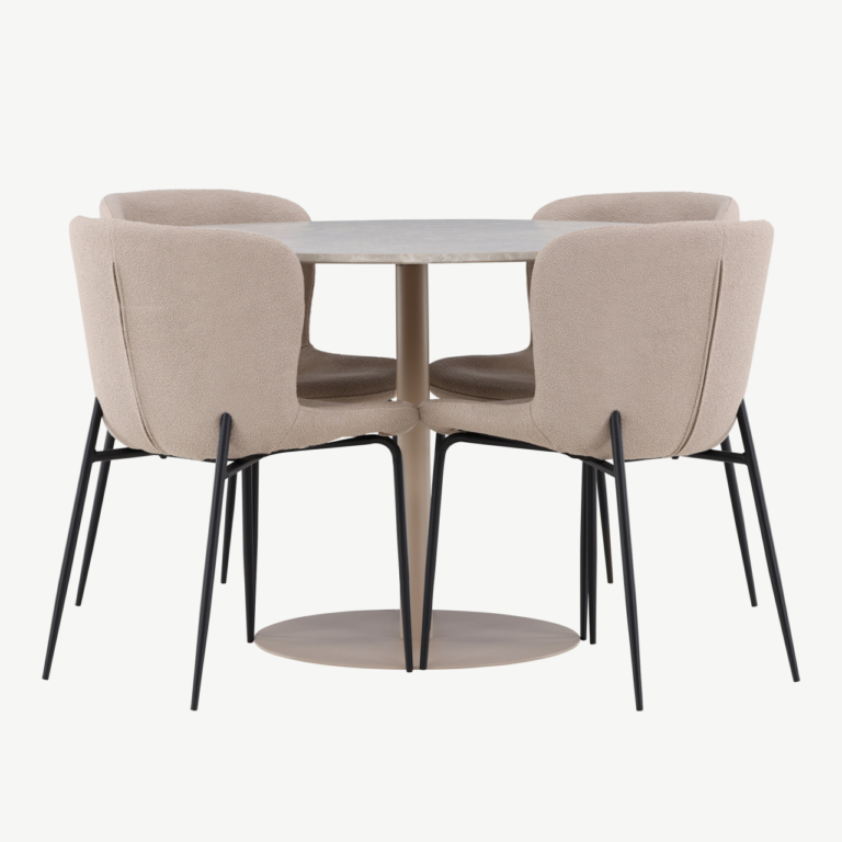 Ümmargune söögilauakomplekt Lycke (beež MDF, 4 Modesto tooli buklee-kangaga) - GR24388