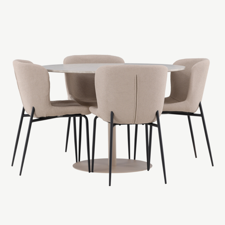 Ümmargune söögilauakomplekt Lycke (beež MDF, 4 Modesto tooli buklee-kangaga) - GR24388