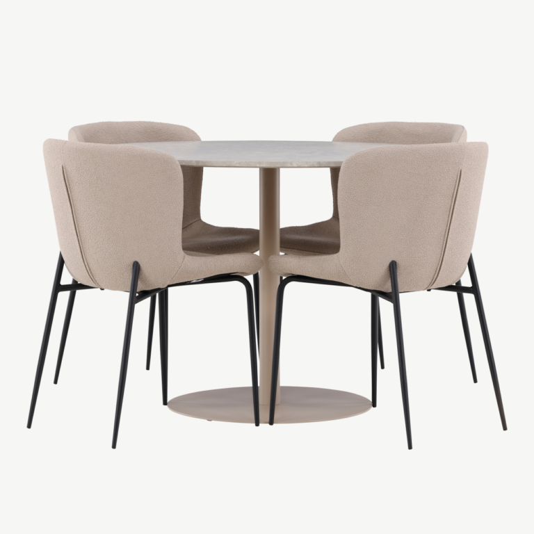 Ümmargune söögilauakomplekt Lycke (beež MDF, 4 Modesto tooli buklee-kangaga) - GR24388