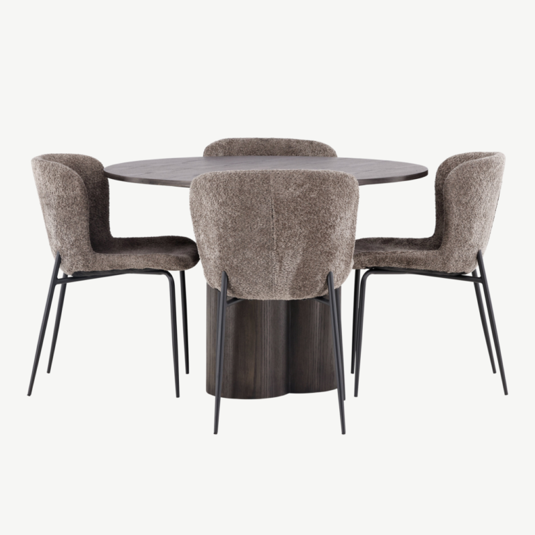Ümmargune söögilauakomplekt Olivia (mokkatoon, buklee kangaga toolid) - GR23084