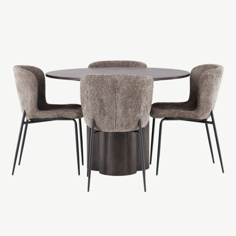 Ümmargune söögilauakomplekt Olivia (mokkatoon, buklee kangaga toolid) - GR23084