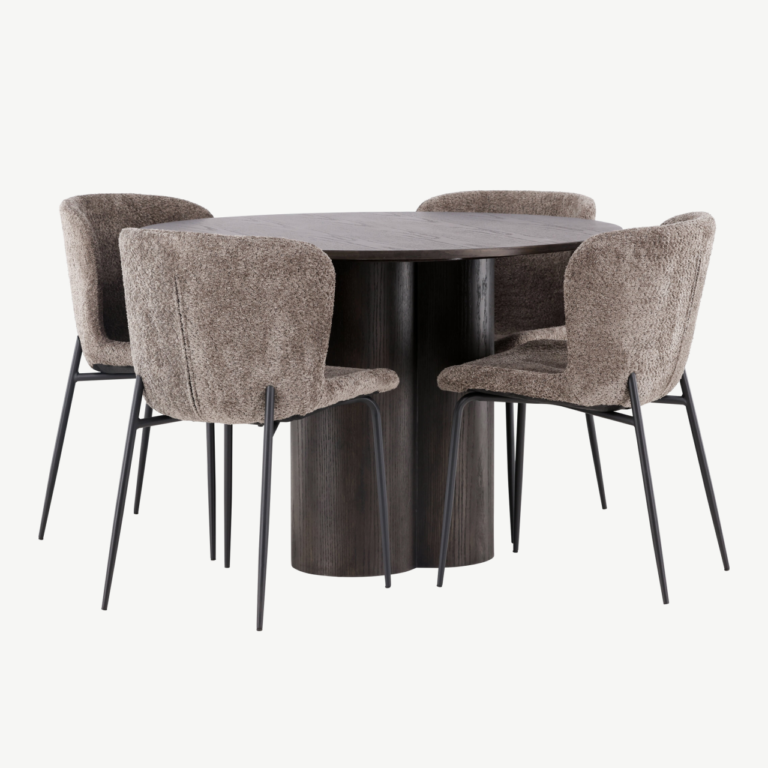 Ümmargune söögilauakomplekt Olivia (mokkatoon, buklee kangaga toolid) - GR23084