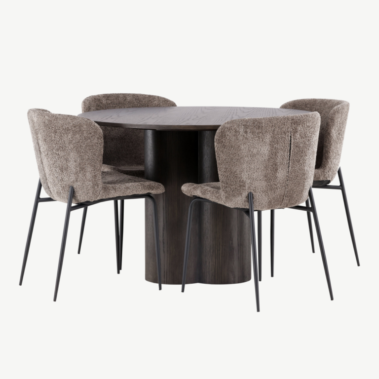 Ümmargune söögilauakomplekt Olivia (mokkatoon, buklee kangaga toolid) - GR23084