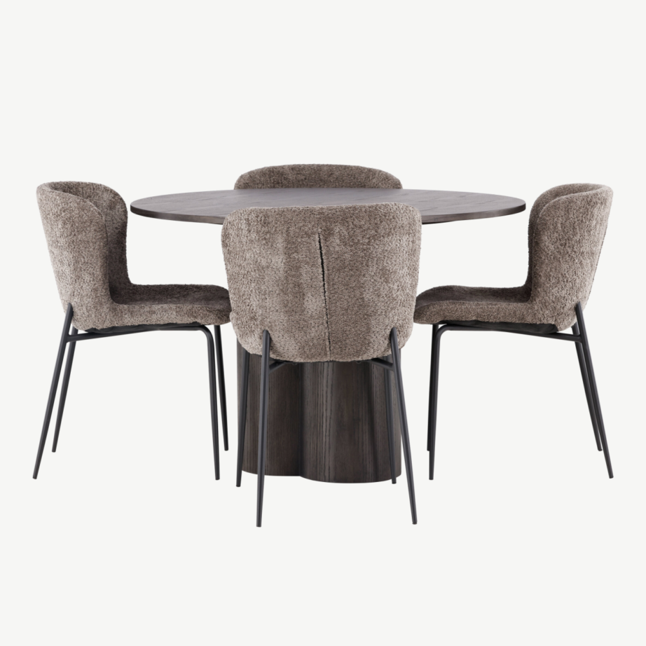 Ümmargune söögilauakomplekt Olivia (mokkatoon, buklee kangaga toolid), GR23084 – 7