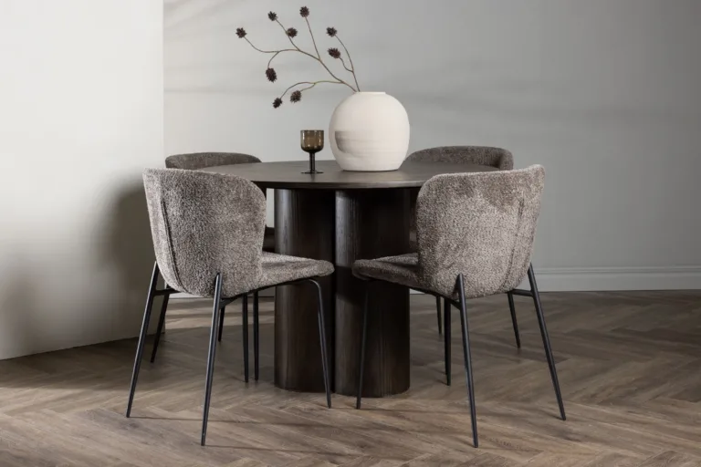 Ümmargune söögilauakomplekt Olivia (mokkatoon, buklee kangaga toolid) - GR23084