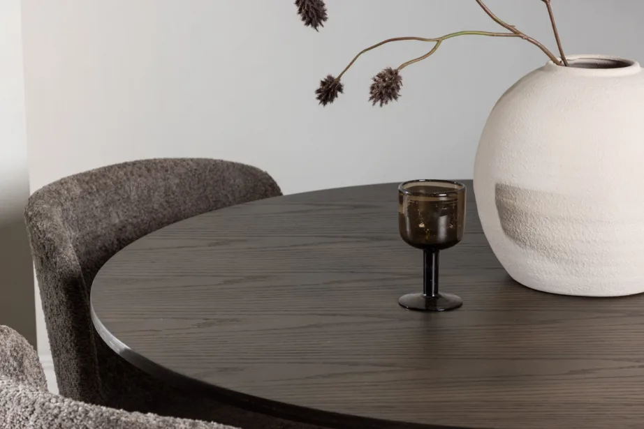 Ümmargune söögilauakomplekt Olivia (mokkatoon, buklee kangaga toolid), GR23084 – 10