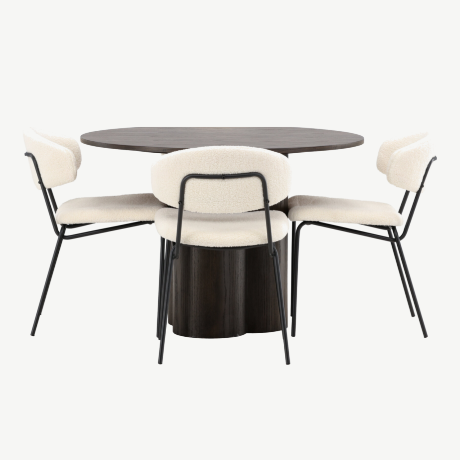 Ümmargune söögilauakomplekt Olivia (mokkatoon, bukleekangaga toolid), GR23078 – 2