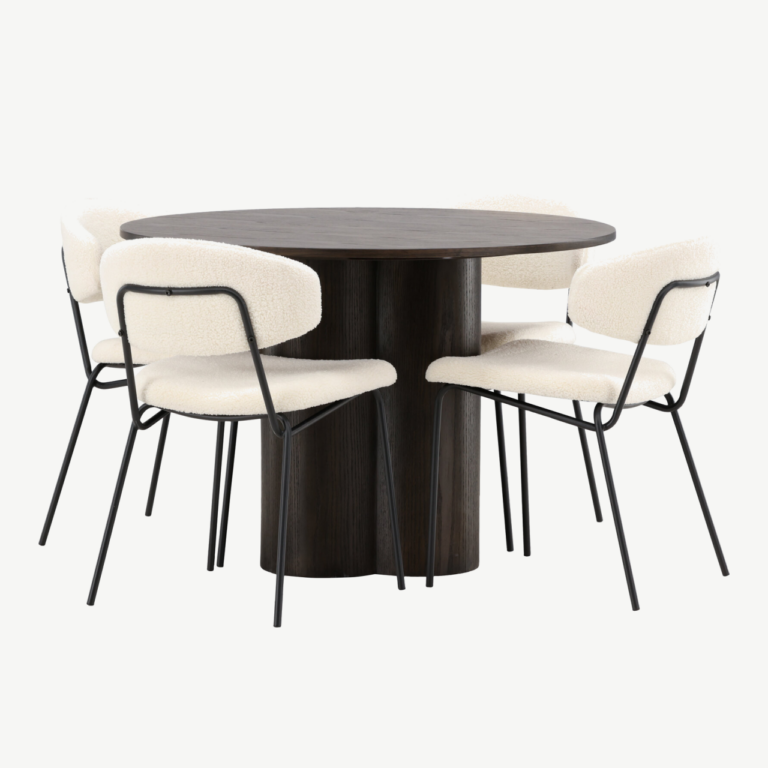 Ümmargune söögilauakomplekt Olivia (mokkatoon, bukleekangaga toolid) - GR23078