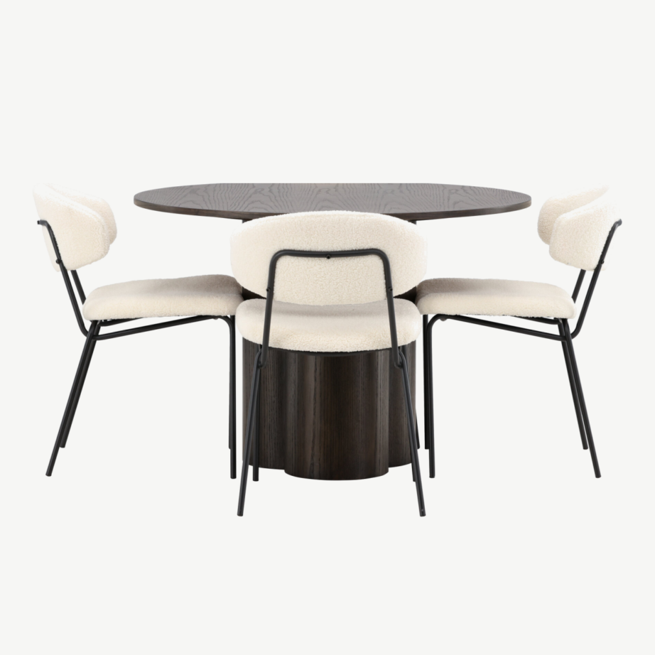 Ümmargune söögilauakomplekt Olivia (mokkatoon, bukleekangaga toolid), GR23078 – 5