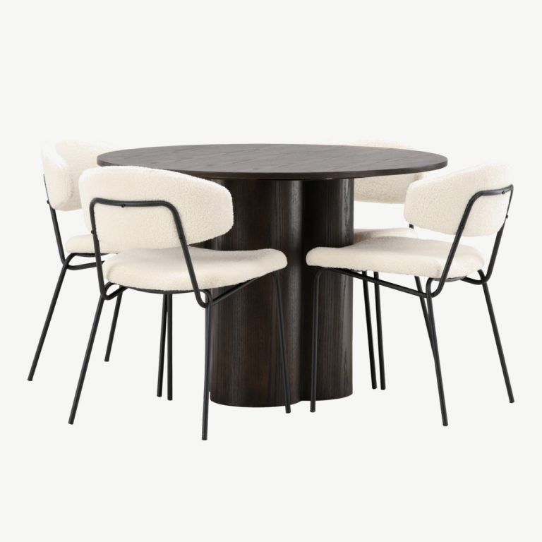 Ümmargune söögilauakomplekt Olivia (mokkatoon, bukleekangaga toolid) - GR23078