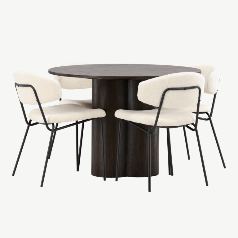 Ümmargune söögilauakomplekt Olivia (mokkatoon, bukleekangaga toolid) - GR23078
