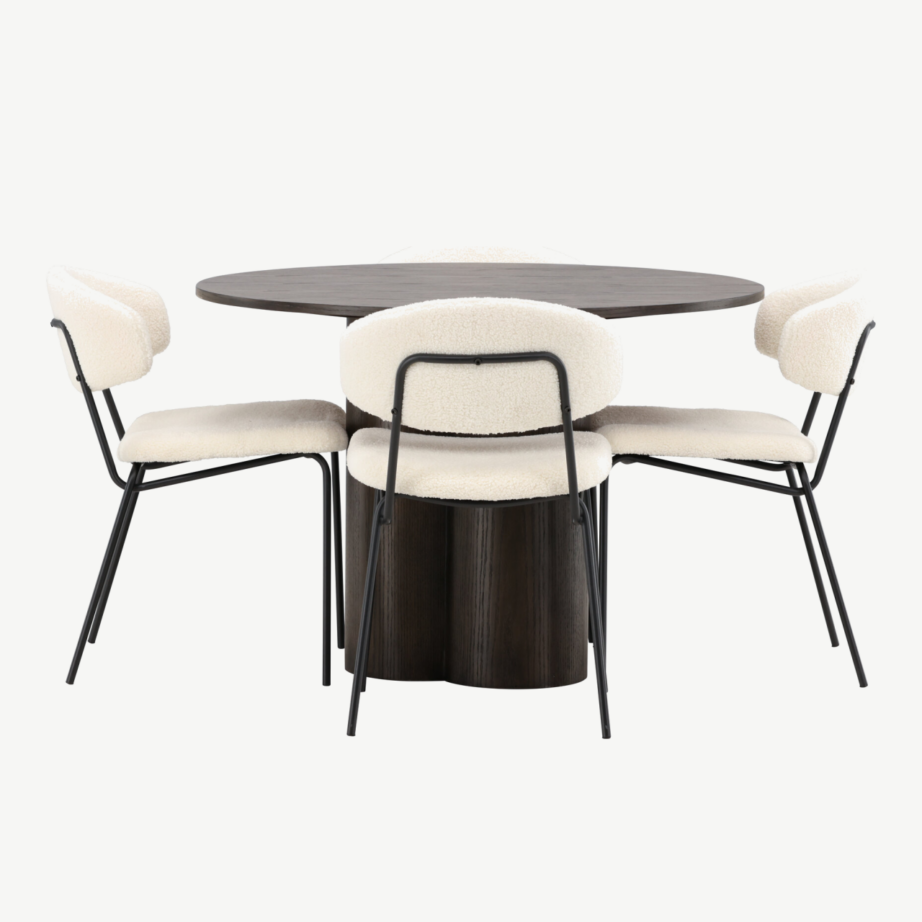 Ümmargune söögilauakomplekt Olivia (mokkatoon, bukleekangaga toolid), GR23078 – 7