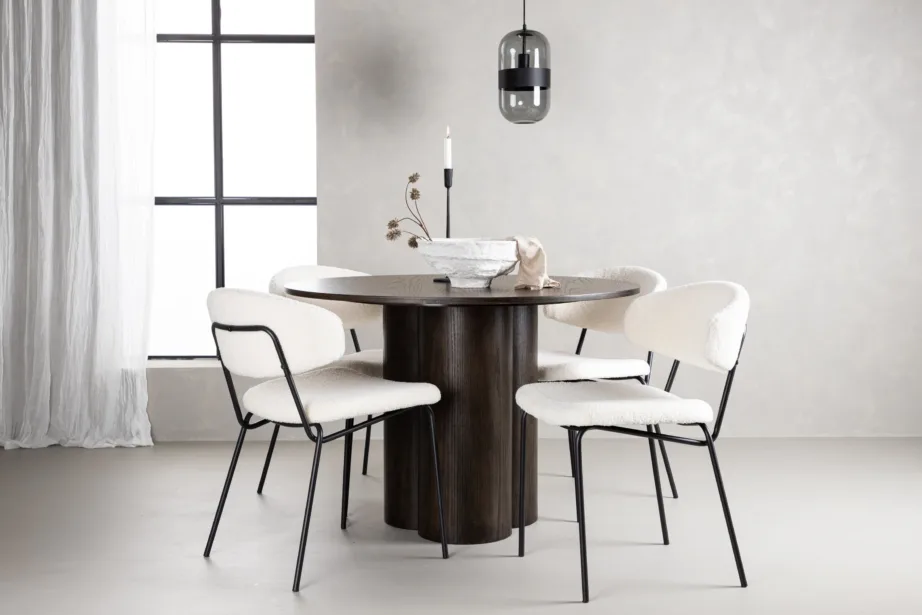 Ümmargune söögilauakomplekt Olivia (mokkatoon, bukleekangaga toolid), GR23078 – 8