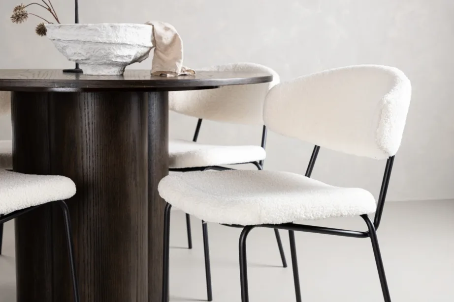 Ümmargune söögilauakomplekt Olivia (mokkatoon, bukleekangaga toolid), GR23078 – 9