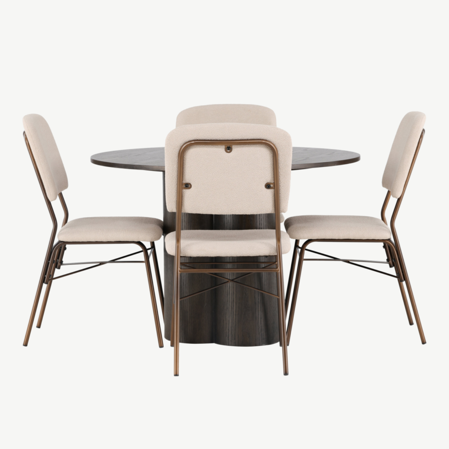 Ümmargune söögilauakomplekt Olivia mokkavineeriga ja beežide terastoolidega Seda, GR23812 – 2