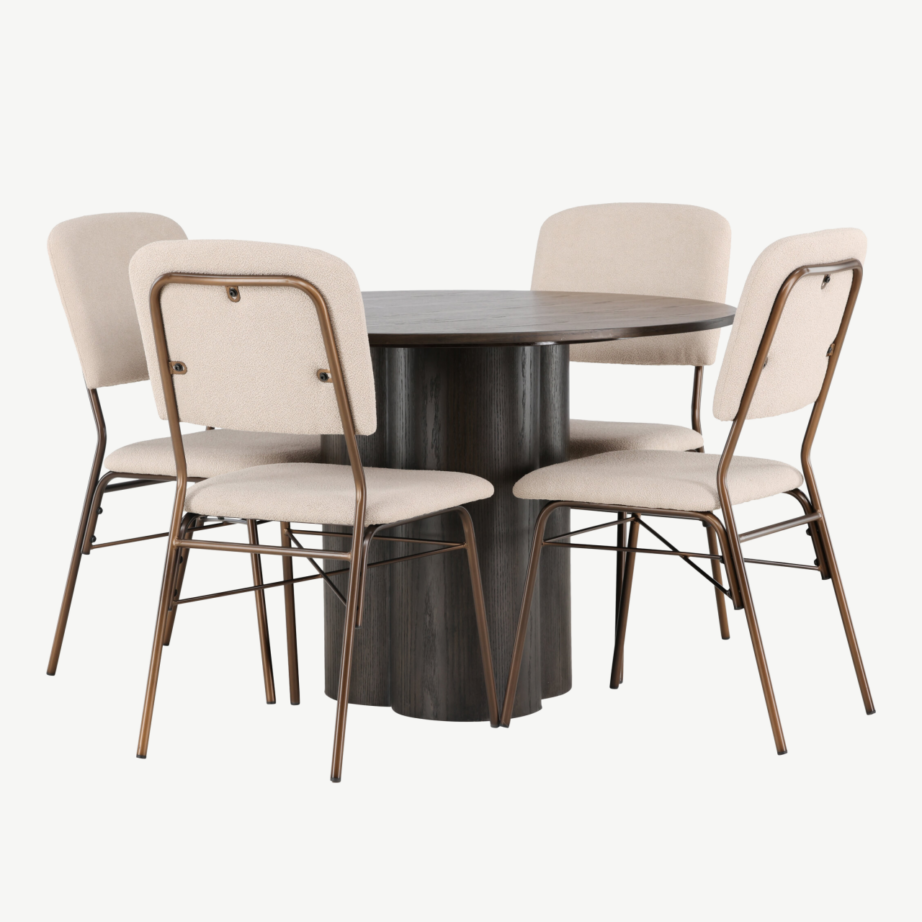 Ümmargune söögilauakomplekt Olivia mokkavineeriga ja beežide terastoolidega Seda, GR23812 – 3