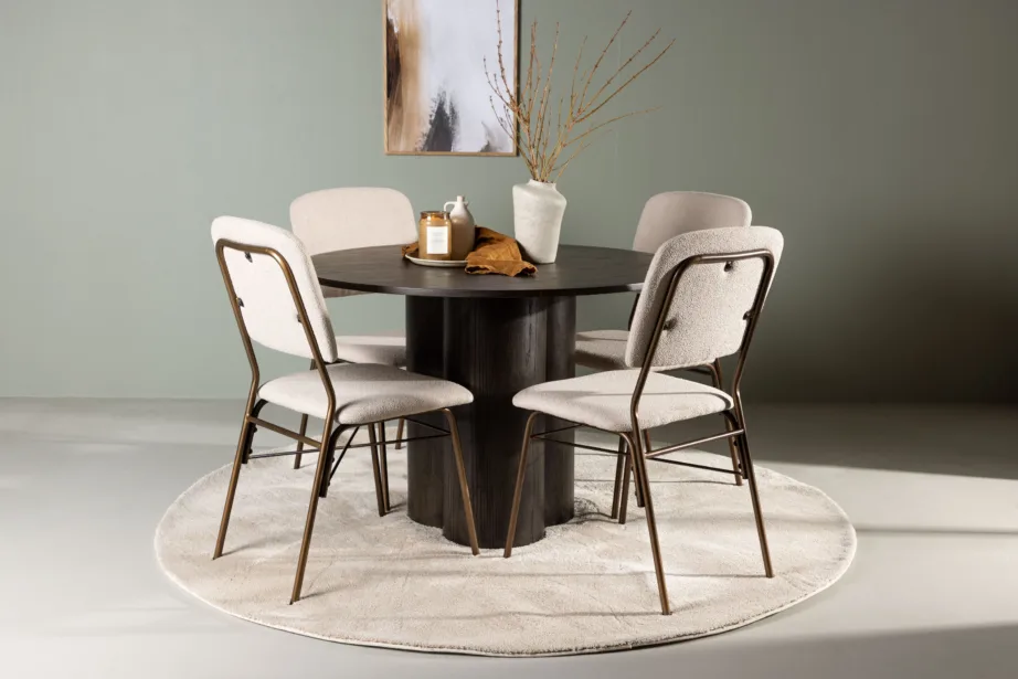 Ümmargune söögilauakomplekt Olivia mokkavineeriga ja beežide terastoolidega Seda, GR23812 – 4