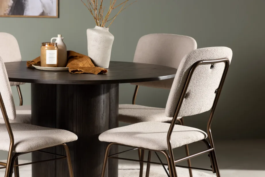 Ümmargune söögilauakomplekt Olivia mokkavineeriga ja beežide terastoolidega Seda, GR23812 – 5