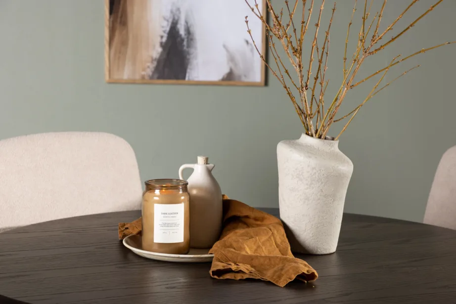 Ümmargune söögilauakomplekt Olivia mokkavineeriga ja beežide terastoolidega Seda, GR23812 – 6