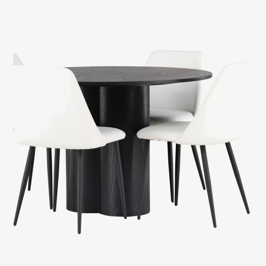 Ümmargune söögilauakomplekt Olivia, must MDF laud ja Night toolid, pruun samet, GR23825 – 8