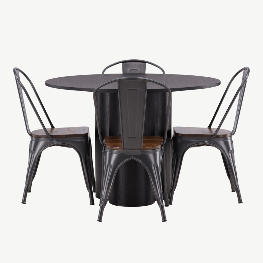 Ümmargune söögilauakomplekt Olivia (must MDF, tume pähklitooni terastoolid), GR23109 – 5