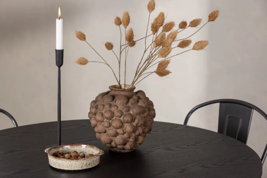 Ümmargune söögilauakomplekt Olivia (must MDF, tume pähklitooni terastoolid), GR23109 – 10