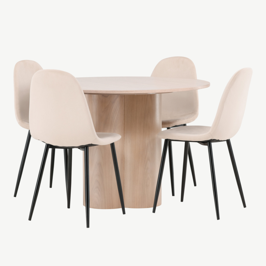 Ümmargune söögilauakomplekt Olivia (valge peits, 4 beeži velvetkattega tooli), GR22877 – 3