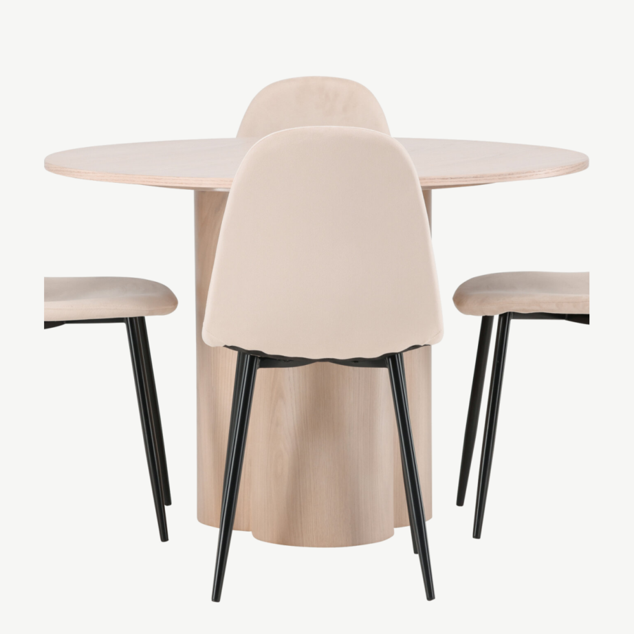 Ümmargune söögilauakomplekt Olivia (valge peits, 4 beeži velvetkattega tooli), GR22877 – 5