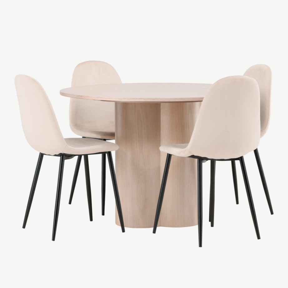 Ümmargune söögilauakomplekt Olivia (valge peits, 4 beeži velvetkattega tooli), GR22877 – 6