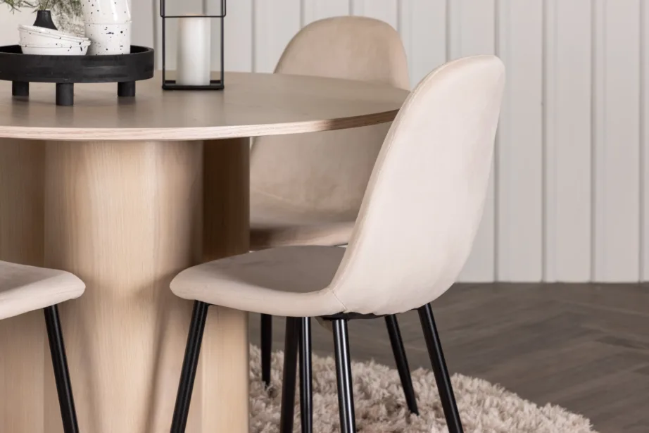Ümmargune söögilauakomplekt Olivia (valge peits, 4 beeži velvetkattega tooli), GR22877 – 9