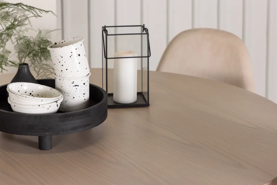 Ümmargune söögilauakomplekt Olivia (valge peits, 4 beeži velvetkattega tooli), GR22877 – 10