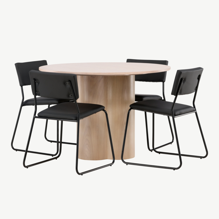 Ümmargune söögilauakomplekt Olivia (valge peitsiga), 4 musta Kenth tooliga, GR22873 – 3