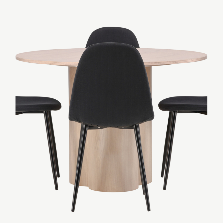 Ümmargune söögilauakomplekt Olivia (valge peitsiga laud, 4 musta Polar tooli), GR22878 – 5