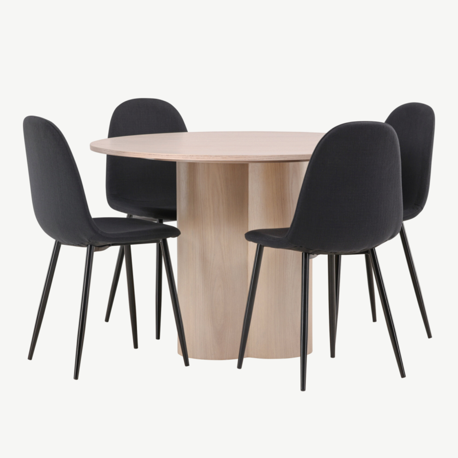 Ümmargune söögilauakomplekt Olivia (valge peitsiga laud, 4 musta Polar tooli), GR22878 – 6