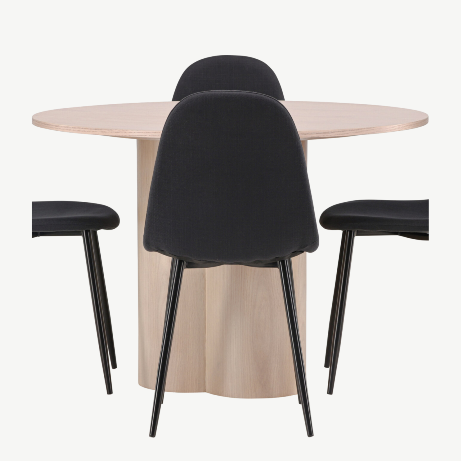 Ümmargune söögilauakomplekt Olivia (valge peitsiga laud, 4 musta Polar tooli), GR22878 – 7