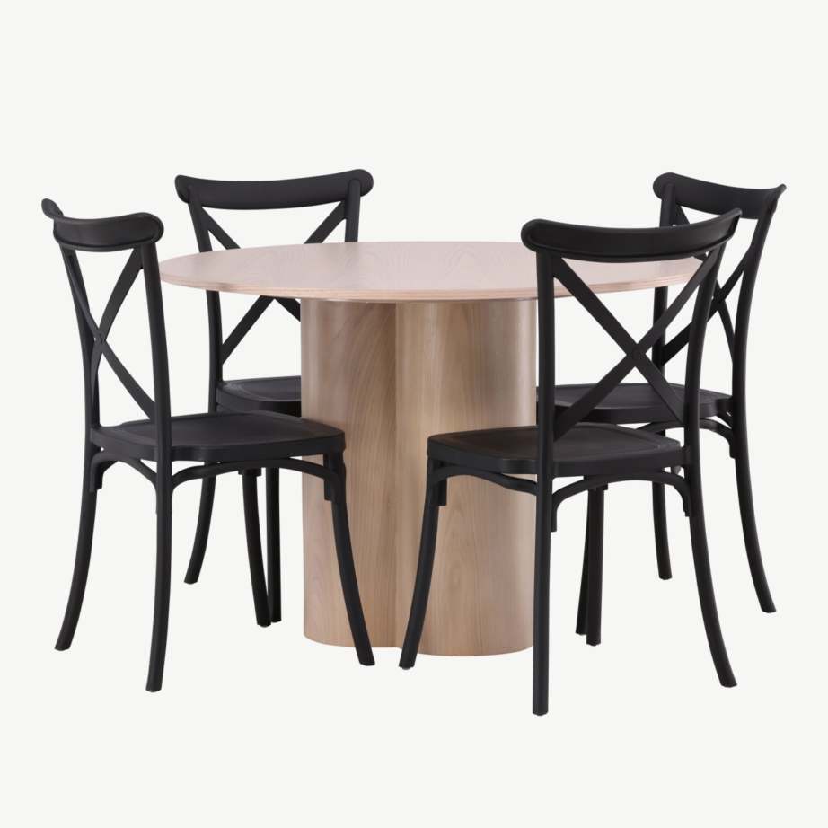 Ümmargune söögilauakomplekt Olivia (valge peitsiga laud, mustad plastiktoolid), GR23066 – 4