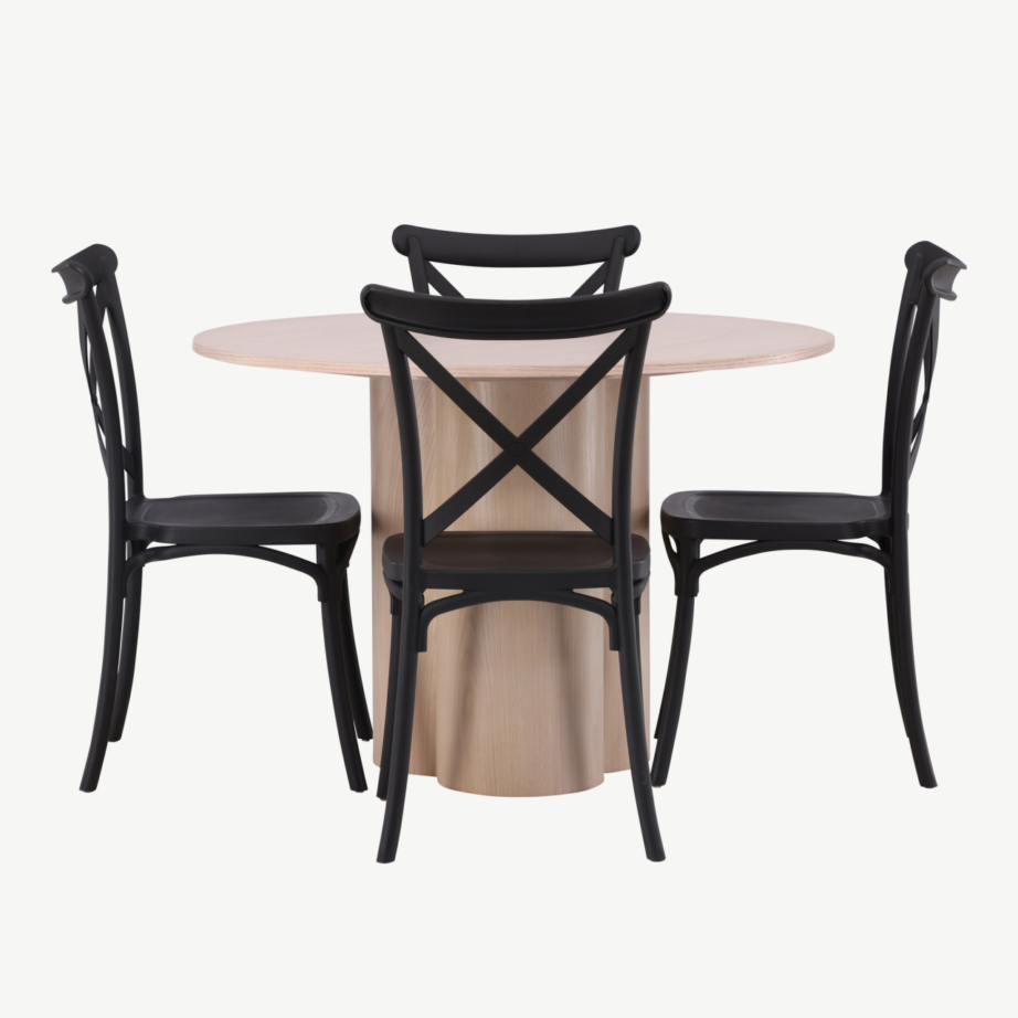 Ümmargune söögilauakomplekt Olivia (valge peitsiga laud, mustad plastiktoolid), GR23066 – 5