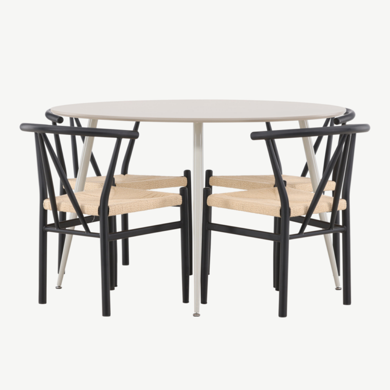 Ümmargune söögilauakomplekt Plaza (MDF, beež, 120cm) ja 4 Alfons tooli (teras, rotang) - GR24401