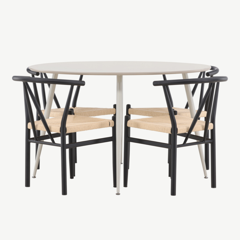Ümmargune söögilauakomplekt Plaza (MDF, beež, 120cm) ja 4 Alfons tooli (teras, rotang) - GR24401