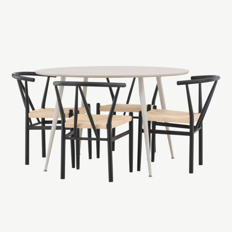 Ümmargune söögilauakomplekt Plaza (MDF, beež, 120cm) ja 4 Alfons tooli (teras, rotang) - GR24401