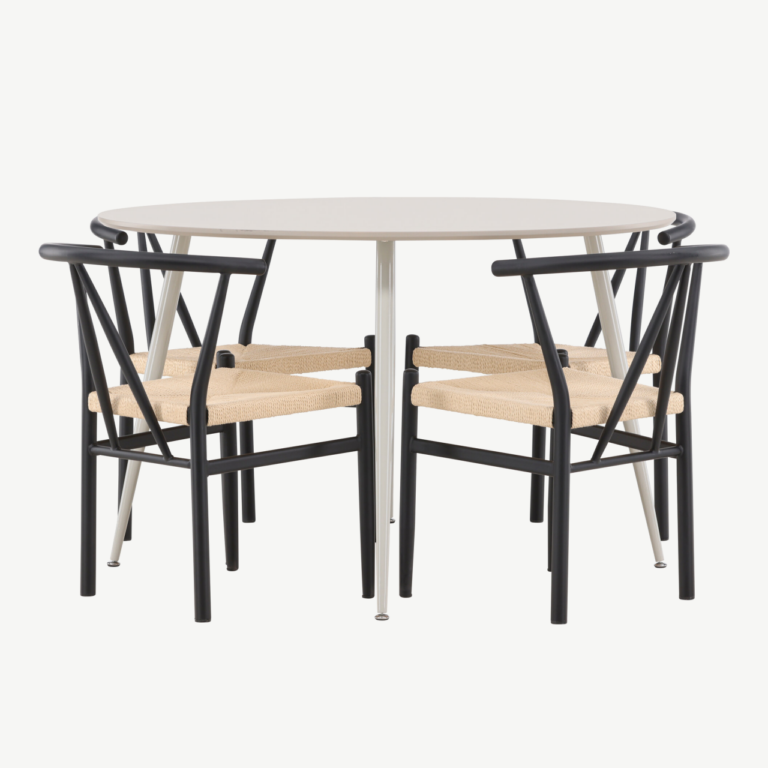 Ümmargune söögilauakomplekt Plaza (MDF, beež, 120cm) ja 4 Alfons tooli (teras, rotang) - GR24401