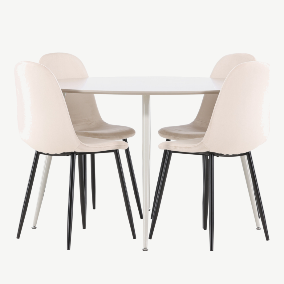 Ümmargune söögilauakomplekt Plaza (beež MDF, 4 sametist Polar tooli), GR24411 – 2