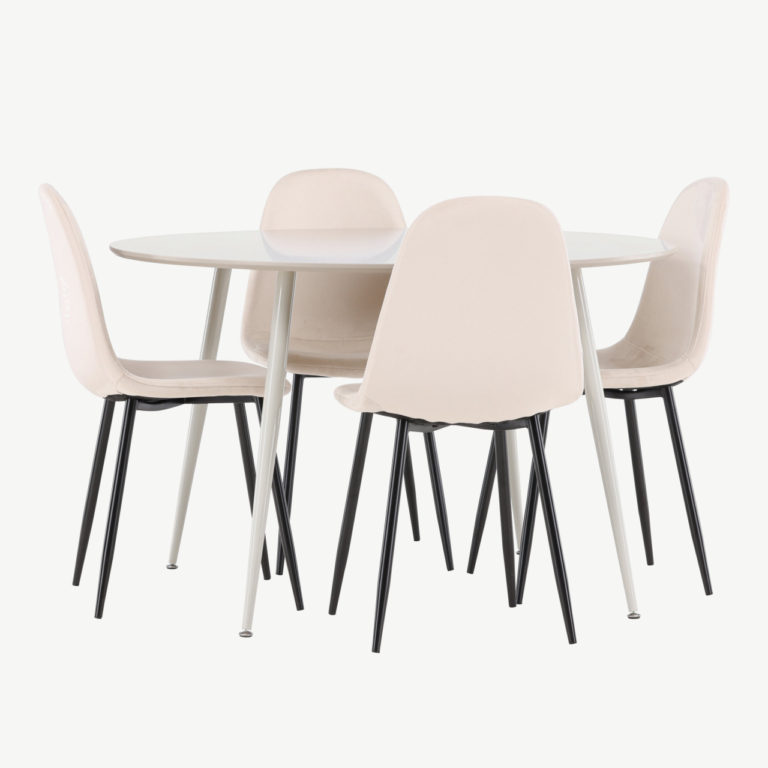 Ümmargune söögilauakomplekt Plaza (beež MDF, 4 sametist Polar tooli) - GR24411