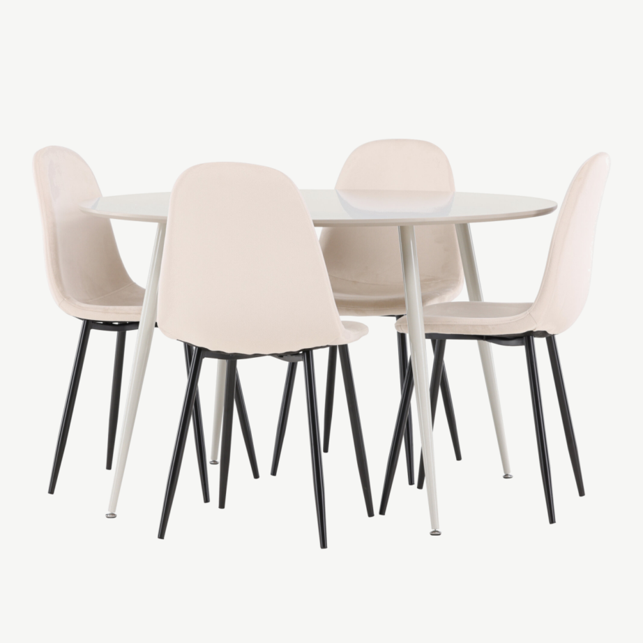 Ümmargune söögilauakomplekt Plaza (beež MDF, 4 sametist Polar tooli), GR24411 – 4