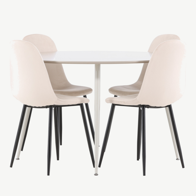 Ümmargune söögilauakomplekt Plaza (beež MDF, 4 sametist Polar tooli) - GR24411