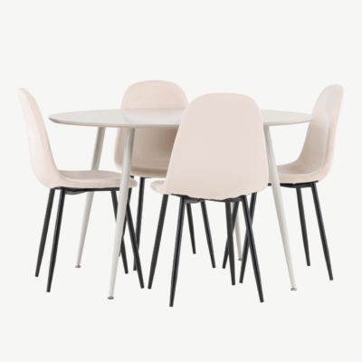 Ümmargune söögilauakomplekt Plaza (beež MDF, 4 sametist Polar tooli) - GR24411