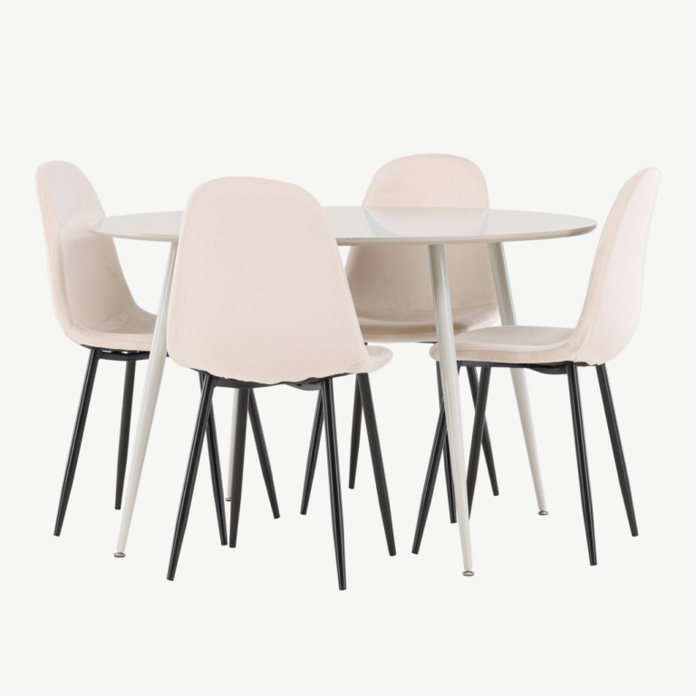 Ümmargune söögilauakomplekt Plaza (beež MDF, 4 sametist Polar tooli) - GR24411