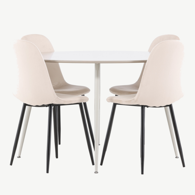 Ümmargune söögilauakomplekt Plaza (beež MDF, 4 sametist Polar tooli) - GR24411